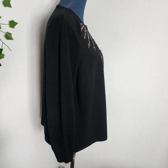 Vintage Bob Mackie Wearable Art Button Down Black Cardigan Sweater Embroidered - Picture 5 of 8